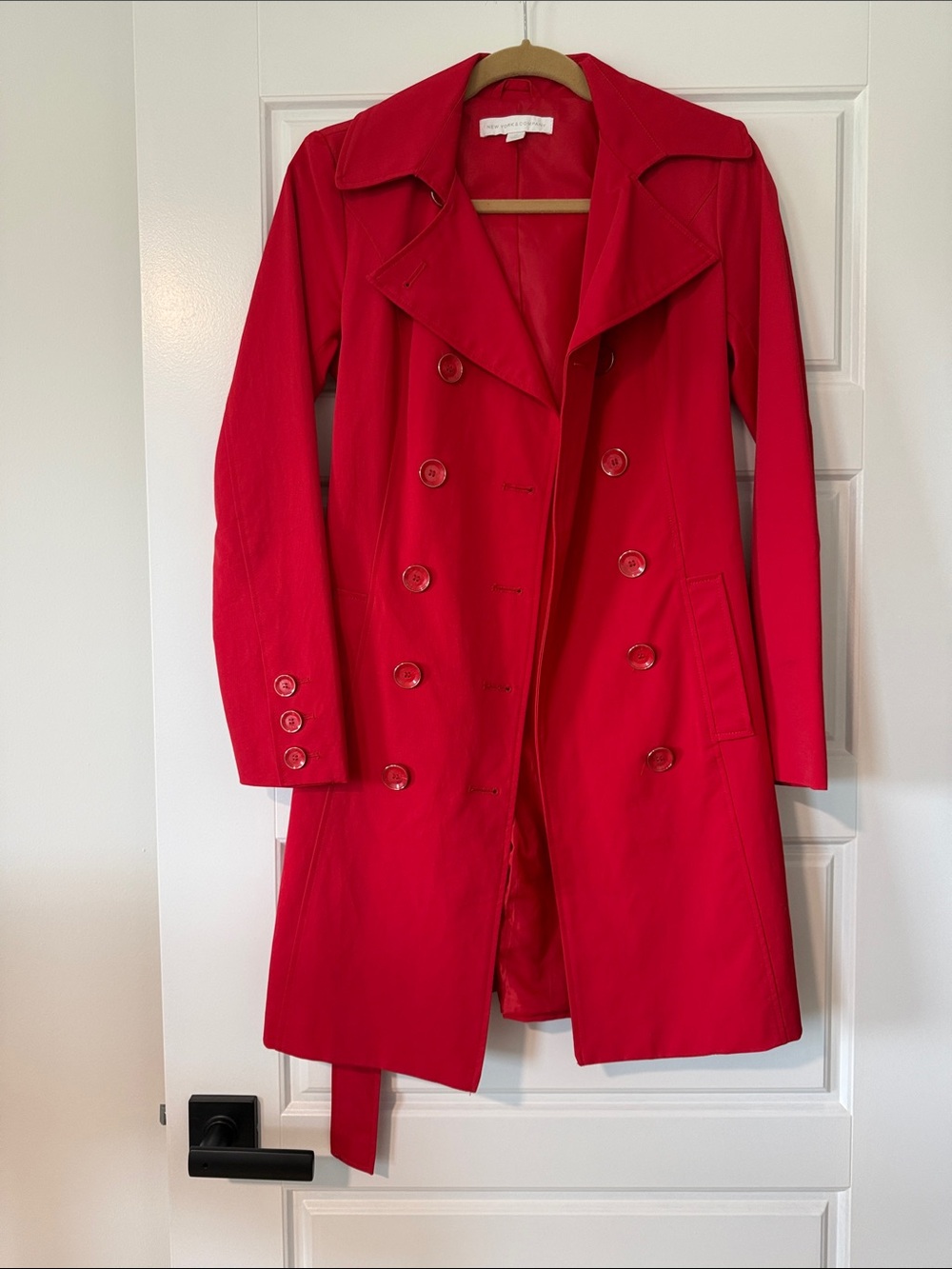 New York & Company Red Double-Breasted Trench Coat